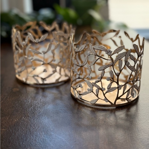 BATH & BODY WORKS White Sparkling Golden Vines Candle Holder Set of 2 - Picture 3 of 6
